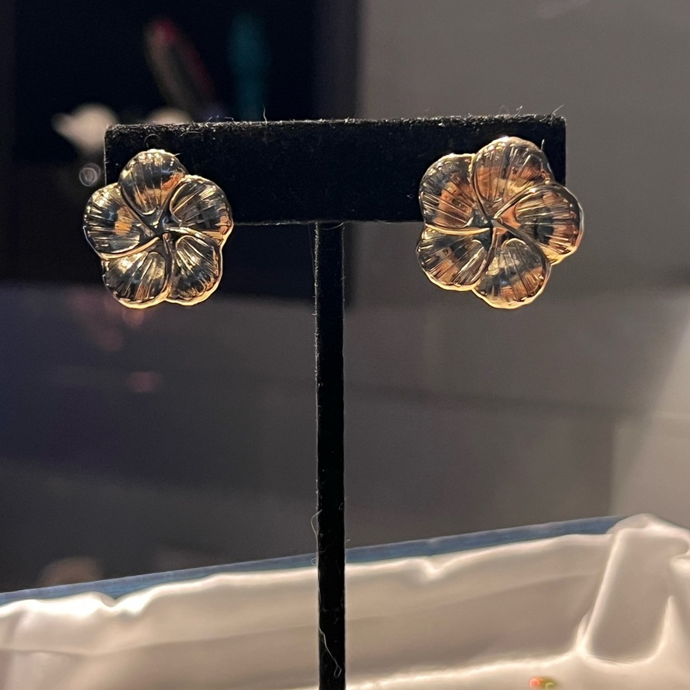 Unique Vintage Gold Floral Earrings with Textured Design